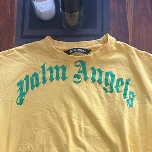 Palm Angels Yellow Tee with Teal Logo